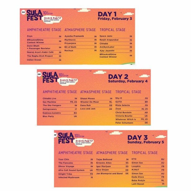 Complete day wise artist line-up of SulaFest 2017 on 3rd 4th & 5th Feb 2017